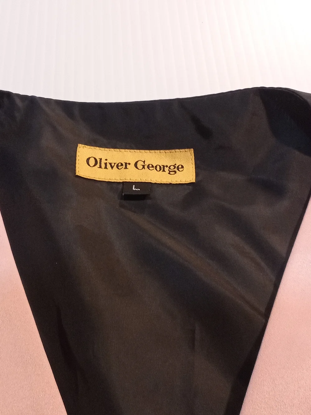 Oliver George Men's Solid Pink/Black Tuxedo Formal Vest w/ Matching Tie L